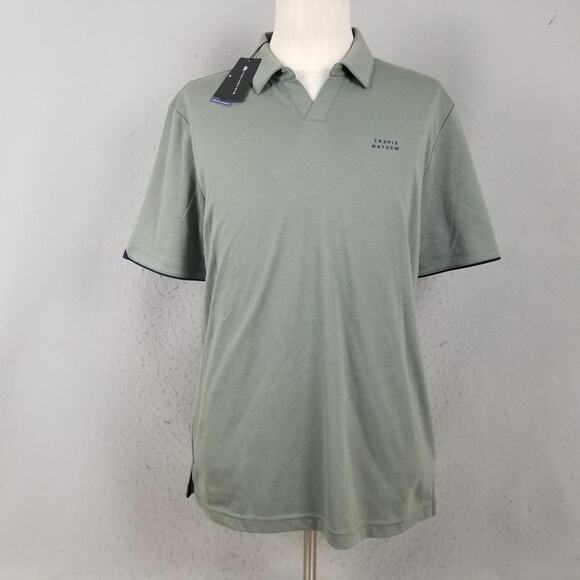 Travis Mathew Polo Shirt Mens Large Dark Olive Green Half Set Golf Casual